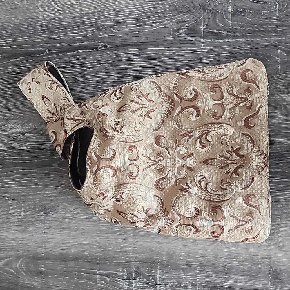 Handmade Reversible Japanese Knot Bag Boho Paisley Brown Satin - Picture 6 of 8